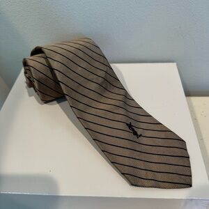 Yves Saint Laurent YSL Vintage Silk Necktie - Gold‎ with Navy Stripe Tie